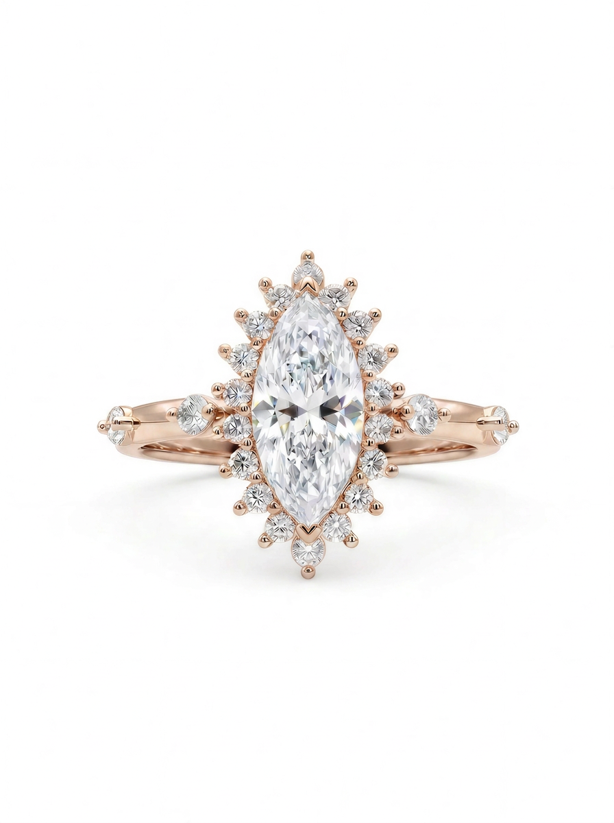 The Sunburst Marquise | Starburst Halo Diamond Engagement Ring