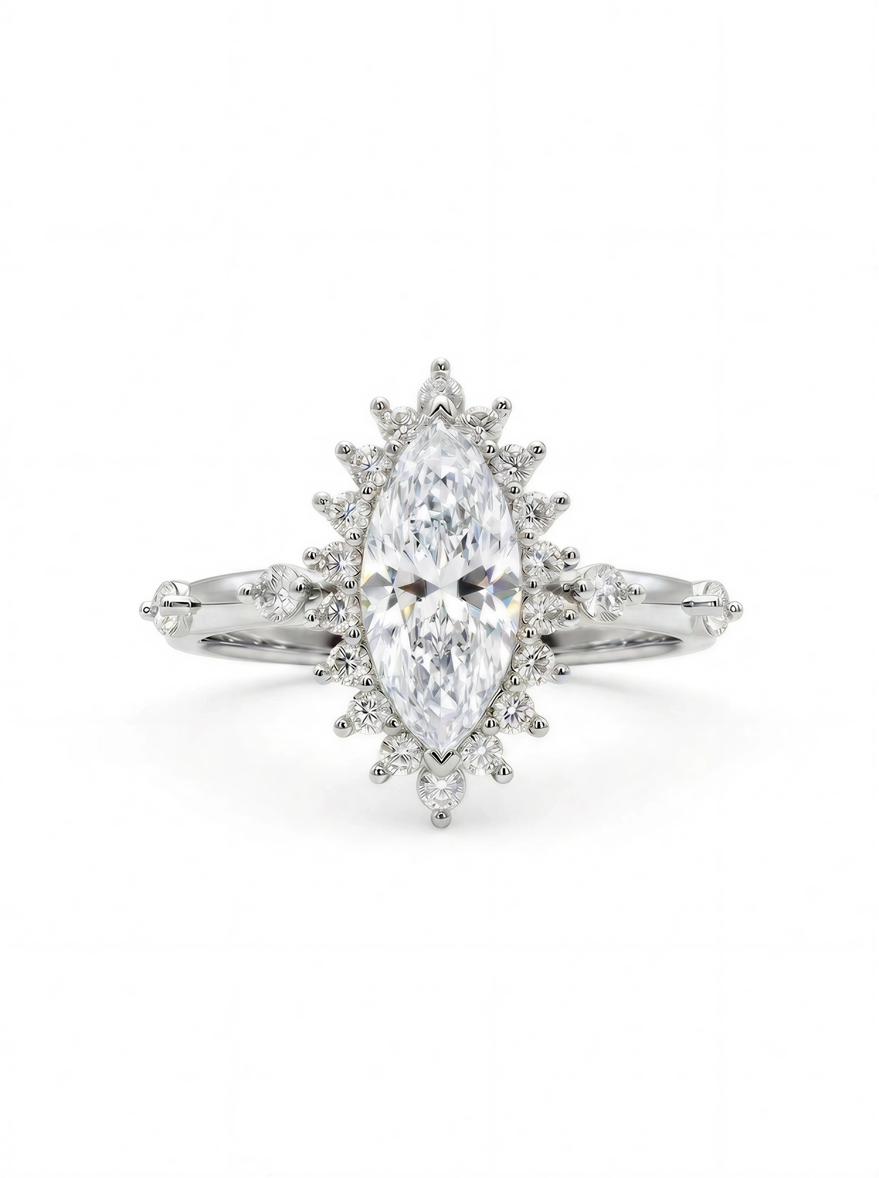 The Sunburst Marquise | Starburst Halo Diamond Engagement Ring