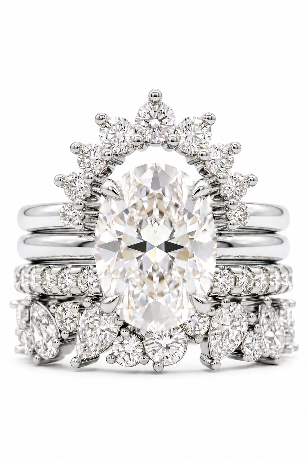 The Pantheon | Multi-Stacked Oval Solitaire & Celestial Crown Suite