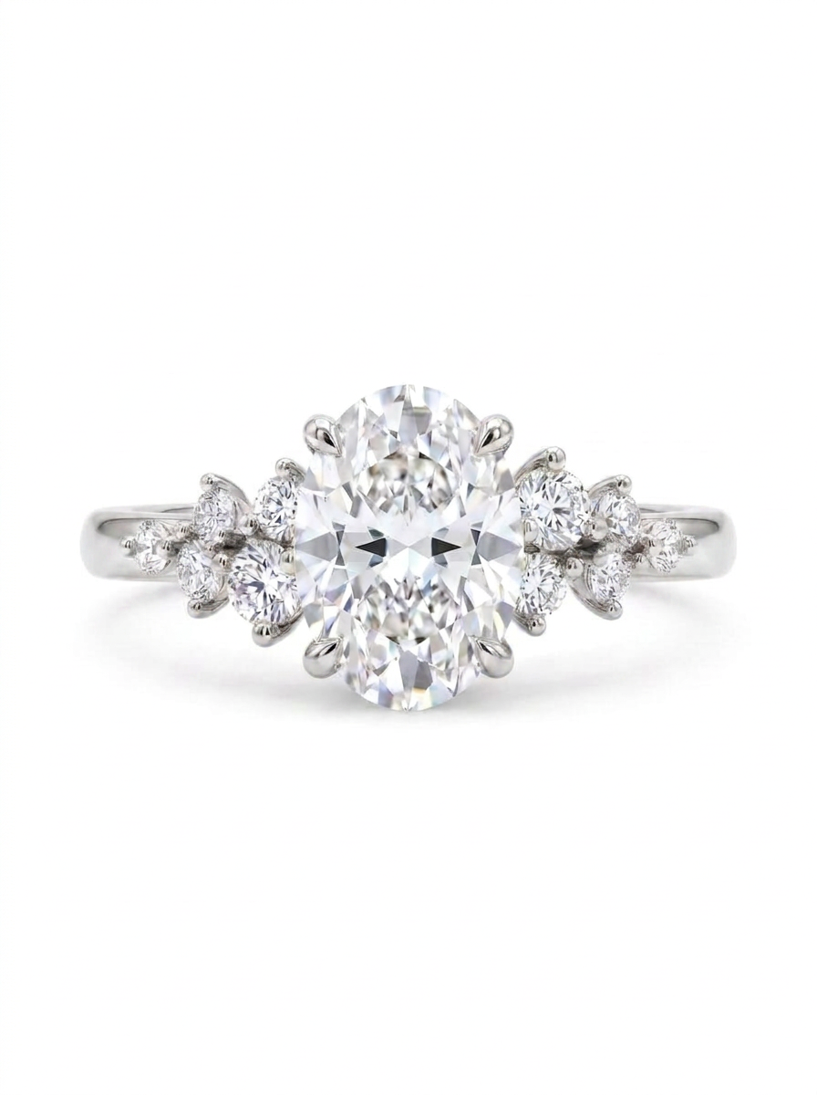 The Oval Cluster | Oval Diamond Engagement Ring with Cluster Side Stones