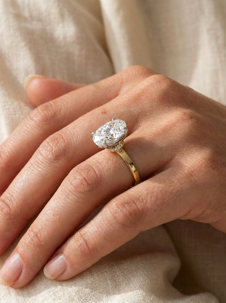 The Plinth | Oval Solitaire & Knife-Edge Band