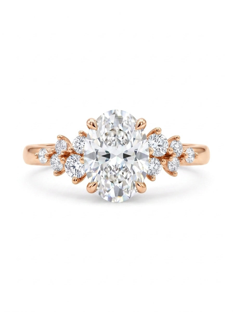 The Oval Cluster | Oval Diamond Engagement Ring with Cluster Side Stones
