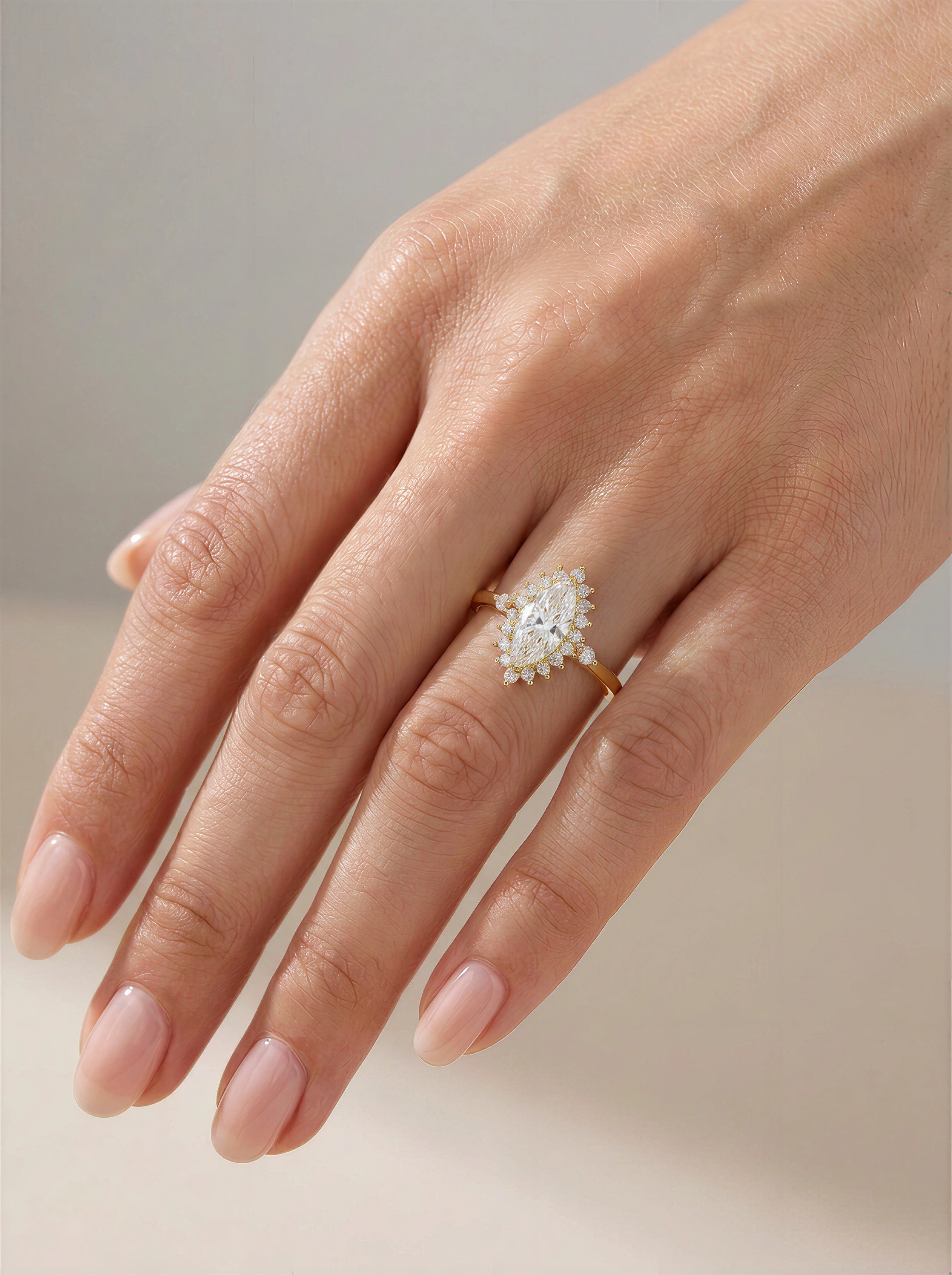 The Sunburst Marquise | Starburst Halo Diamond Engagement Ring