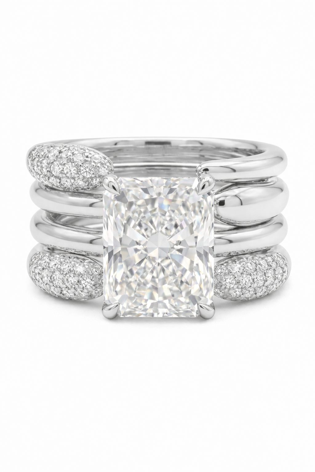 The Serpent Stack | Radiant & Tubular Gold Pavé Set