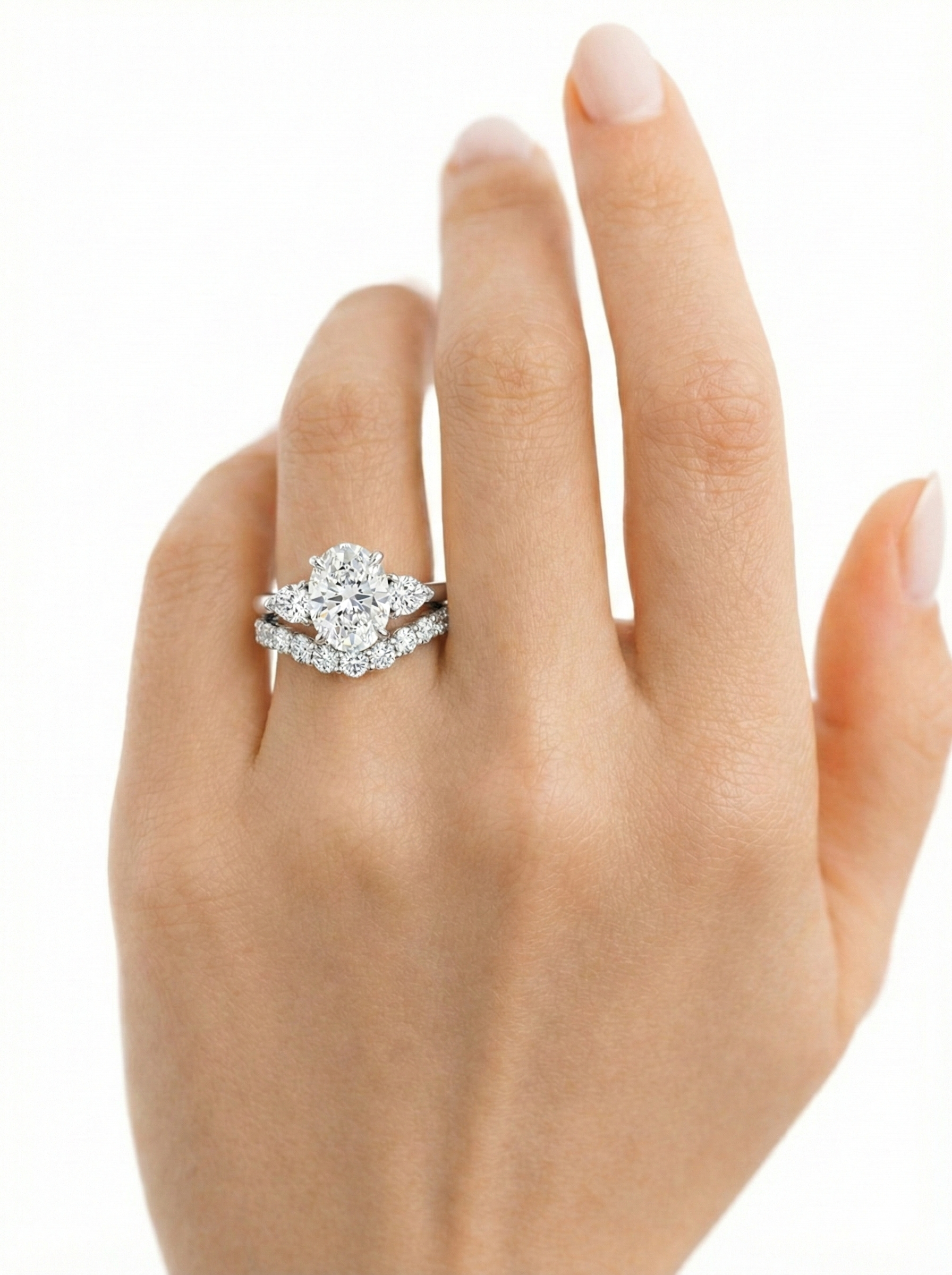 The Sunrise Stack | Oval Three-Stone & Scalloped Curve Band