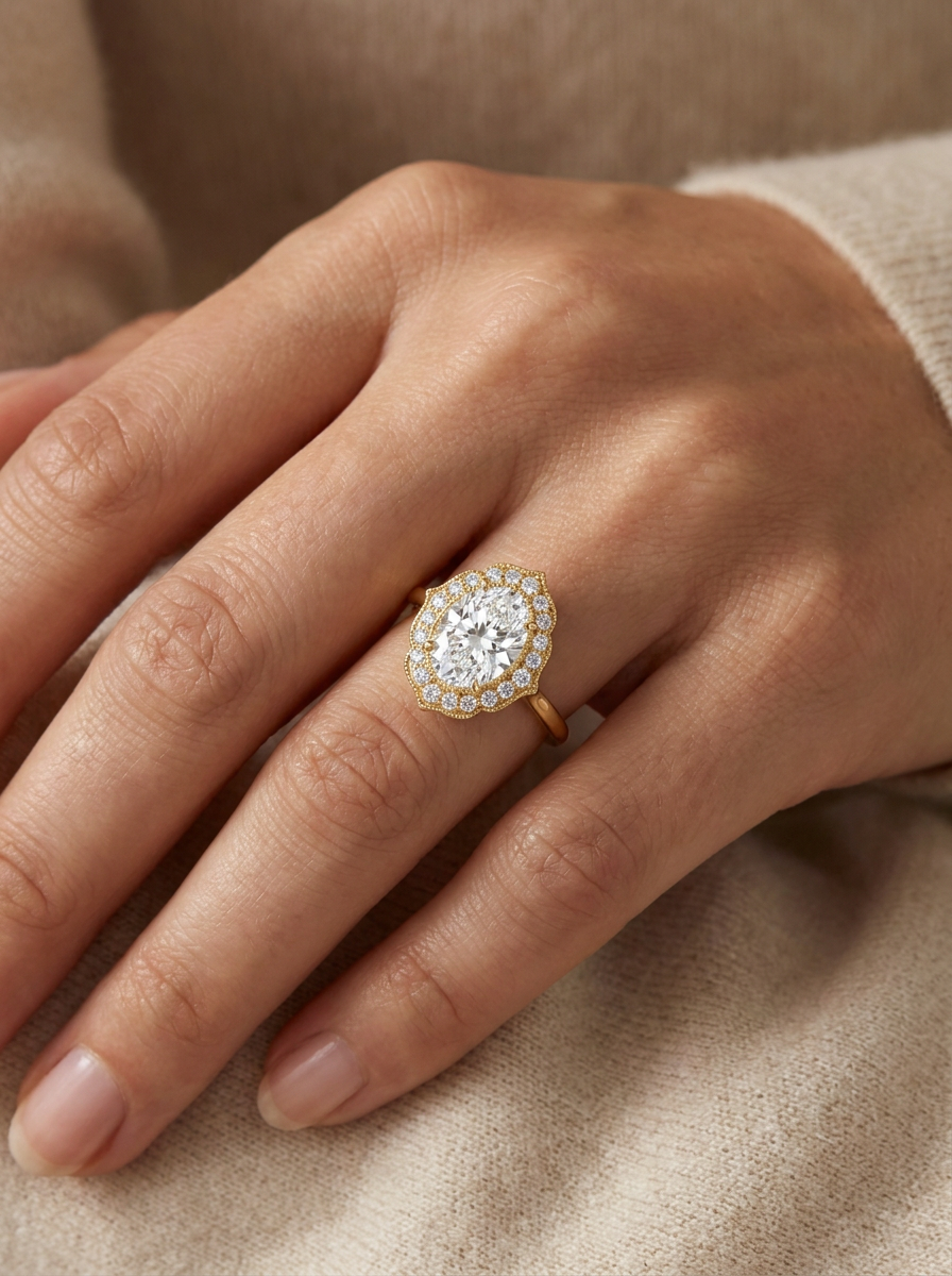 The Ogee | Oval Scalloped Halo Ring