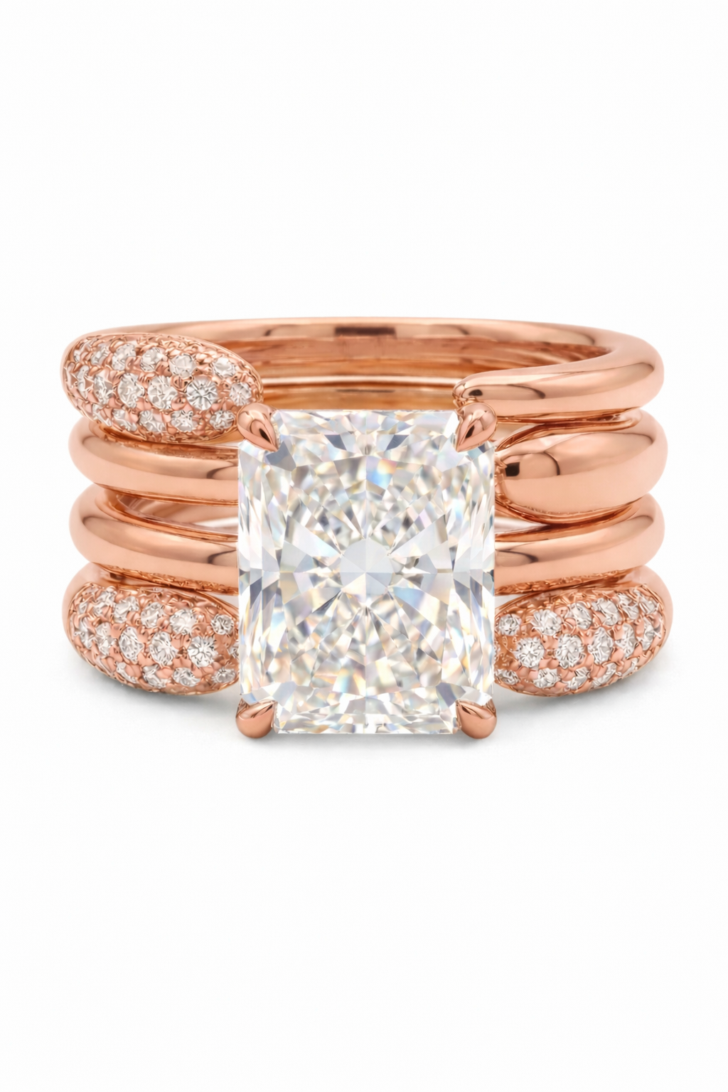 The Serpent Stack | Radiant & Tubular Gold Pavé Set