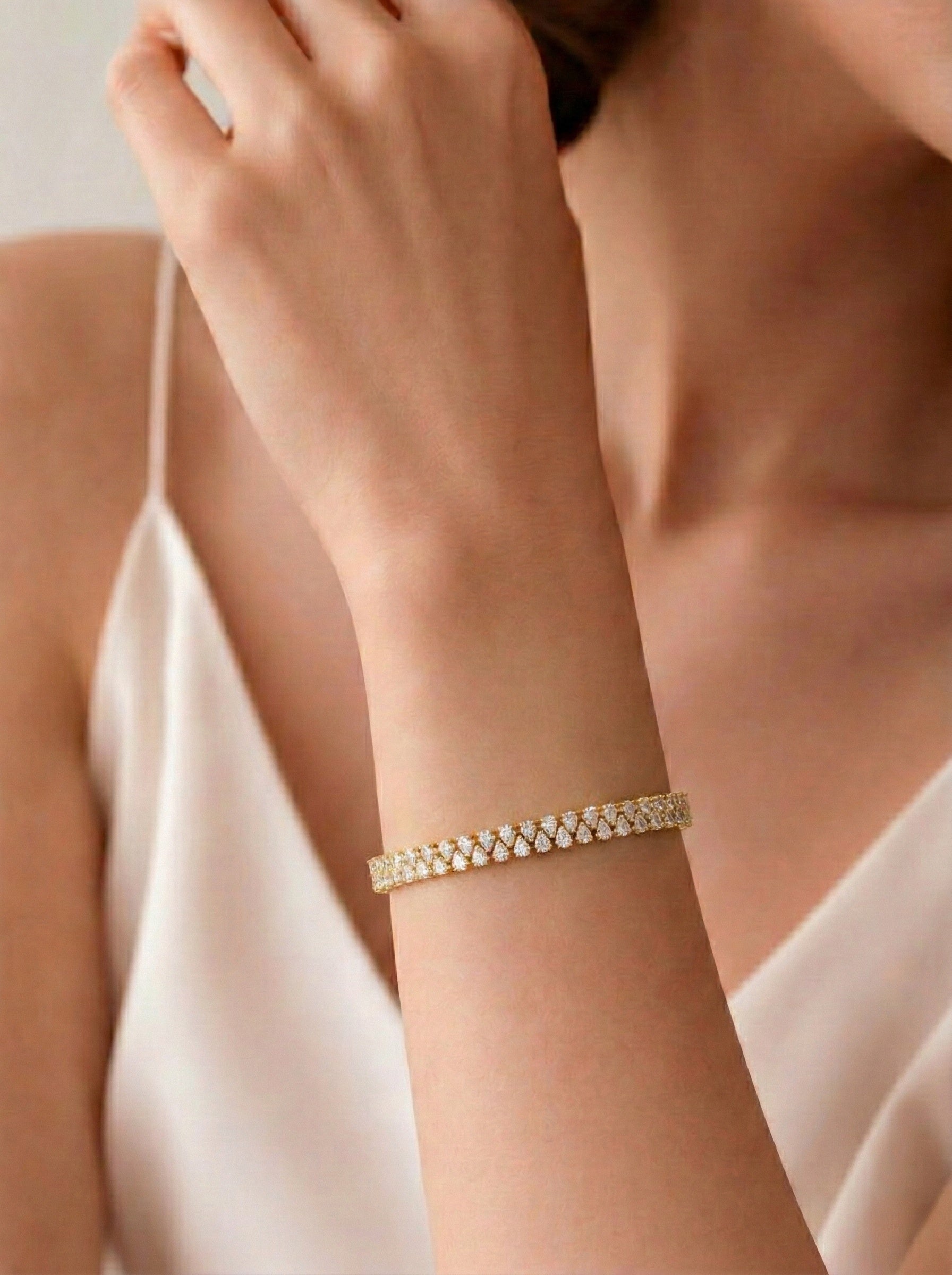 The Cascade | Double-Row Pear Diamond Bracelet