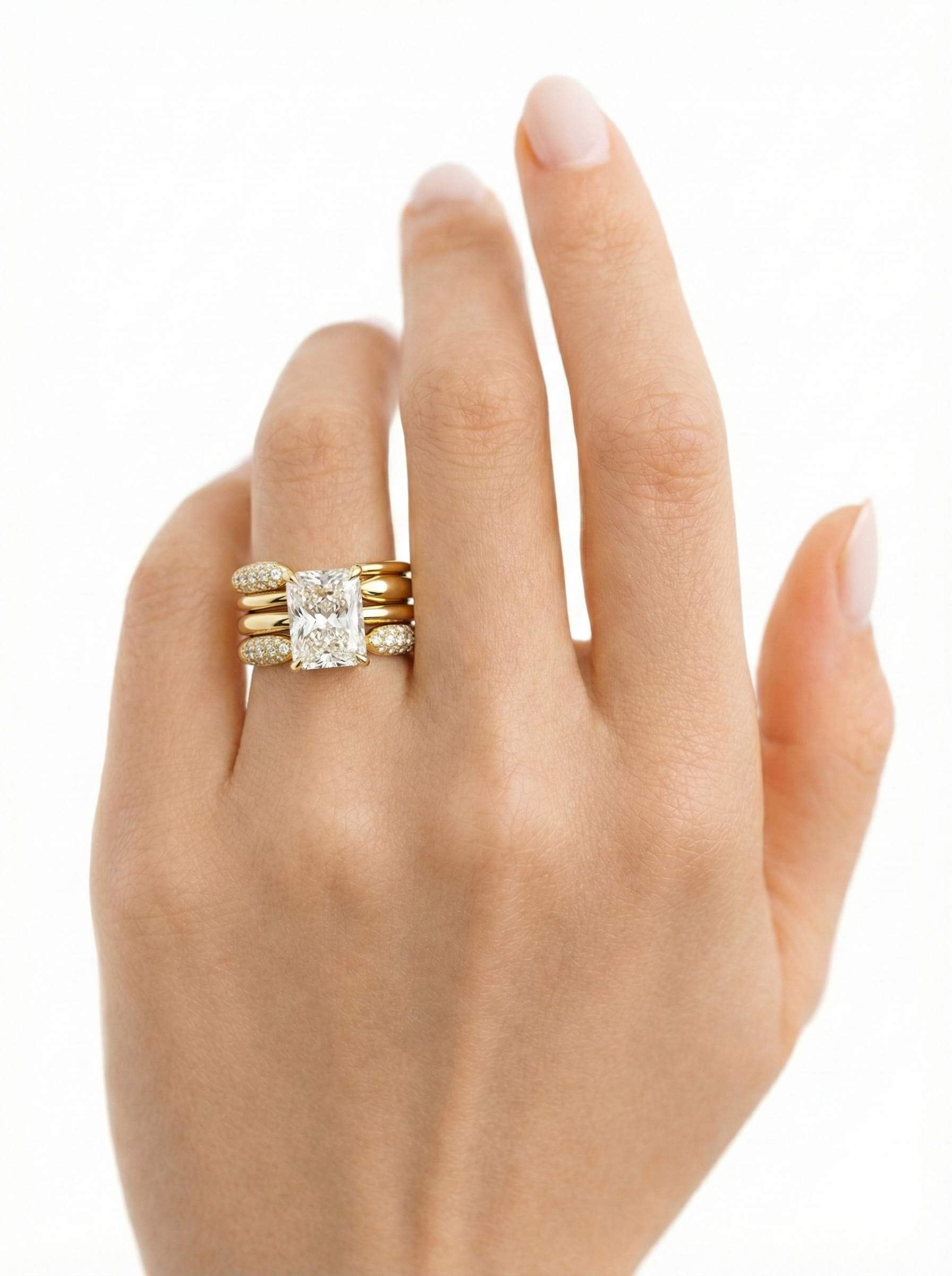 The Serpent Stack | Radiant & Tubular Gold Pavé Set