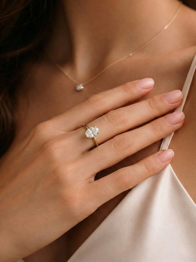 The L'Oeuf | The Oval Solitaire — worn view