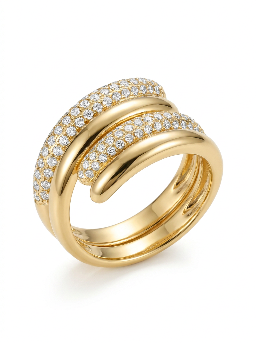 The Helix | Coiled Gold & Pavé Wrap Ring