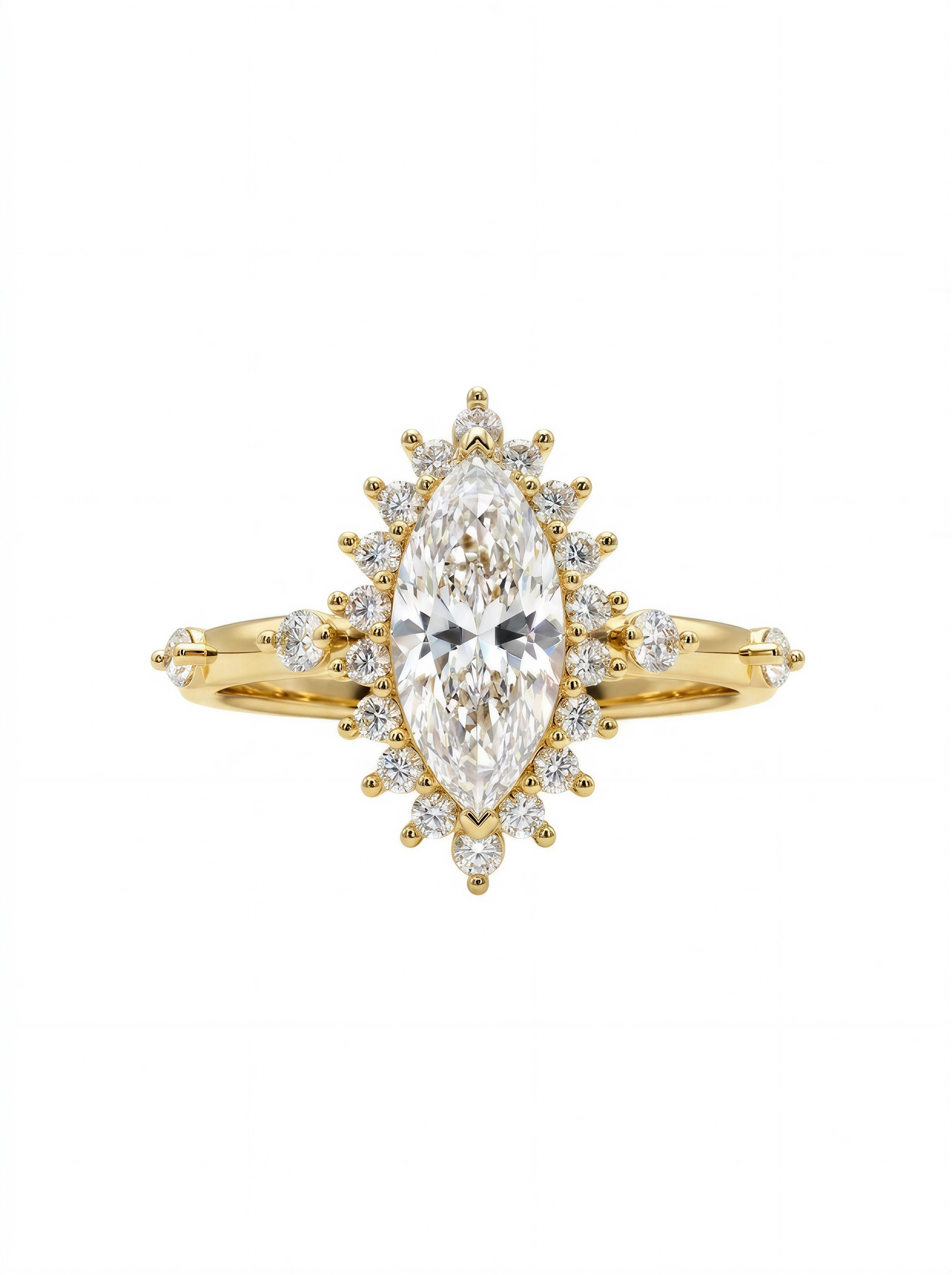 The Sunburst Marquise | Starburst Halo Diamond Engagement Ring