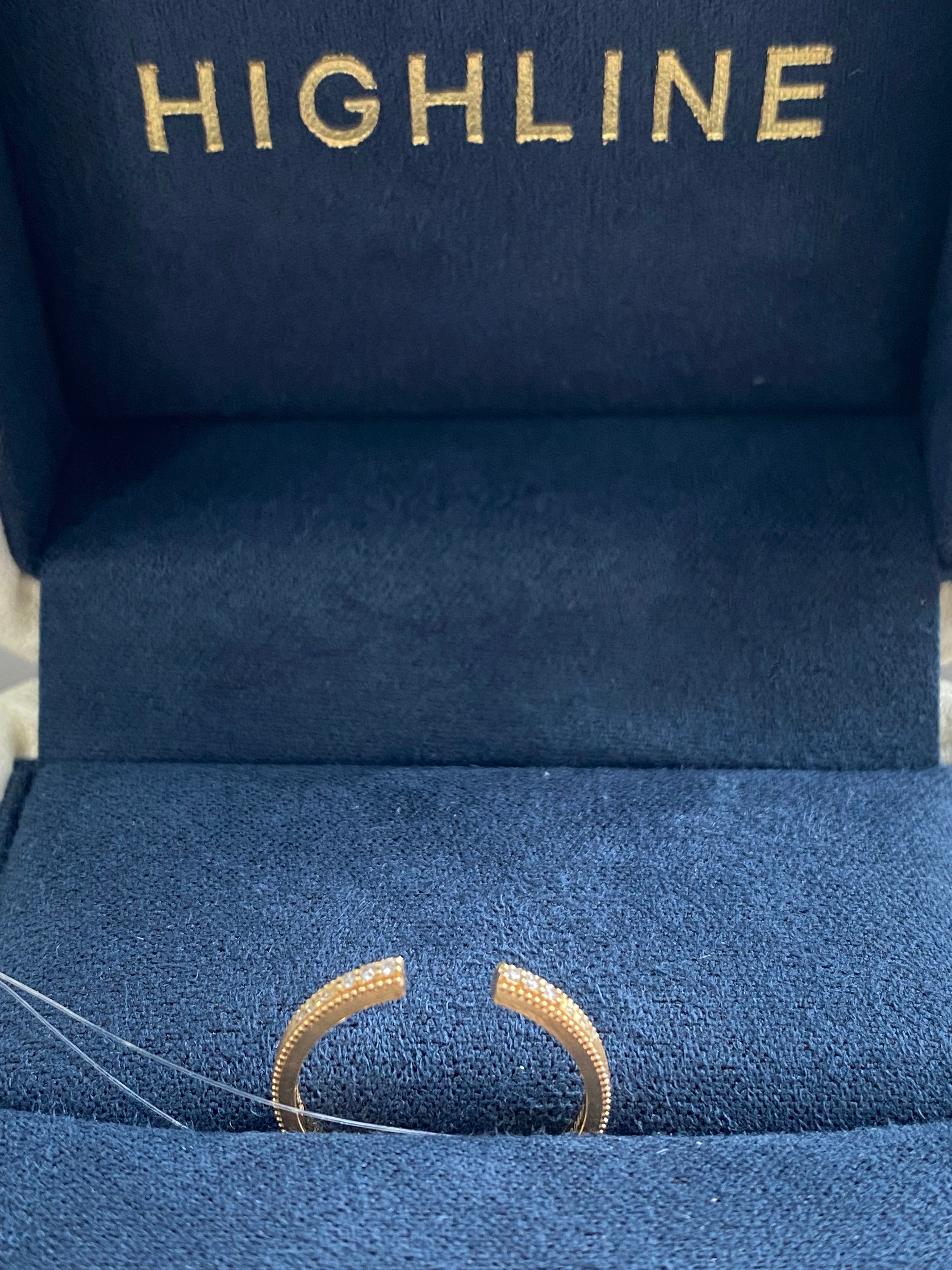 The Satin brushed gold milgrain open ring, detail view ready to ship — Highline Diamond