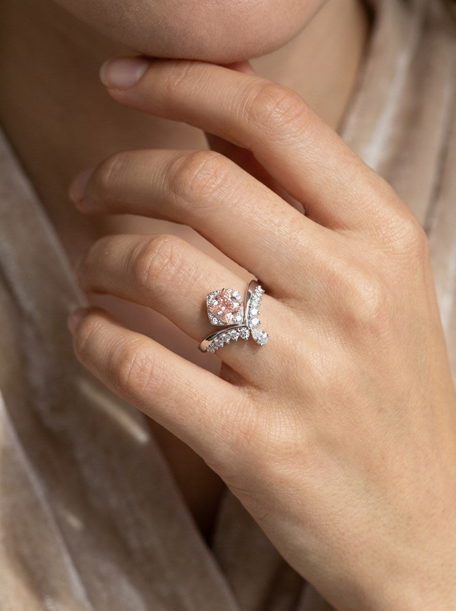 The Tiara | Cushion Blush Chevron Crown Ring