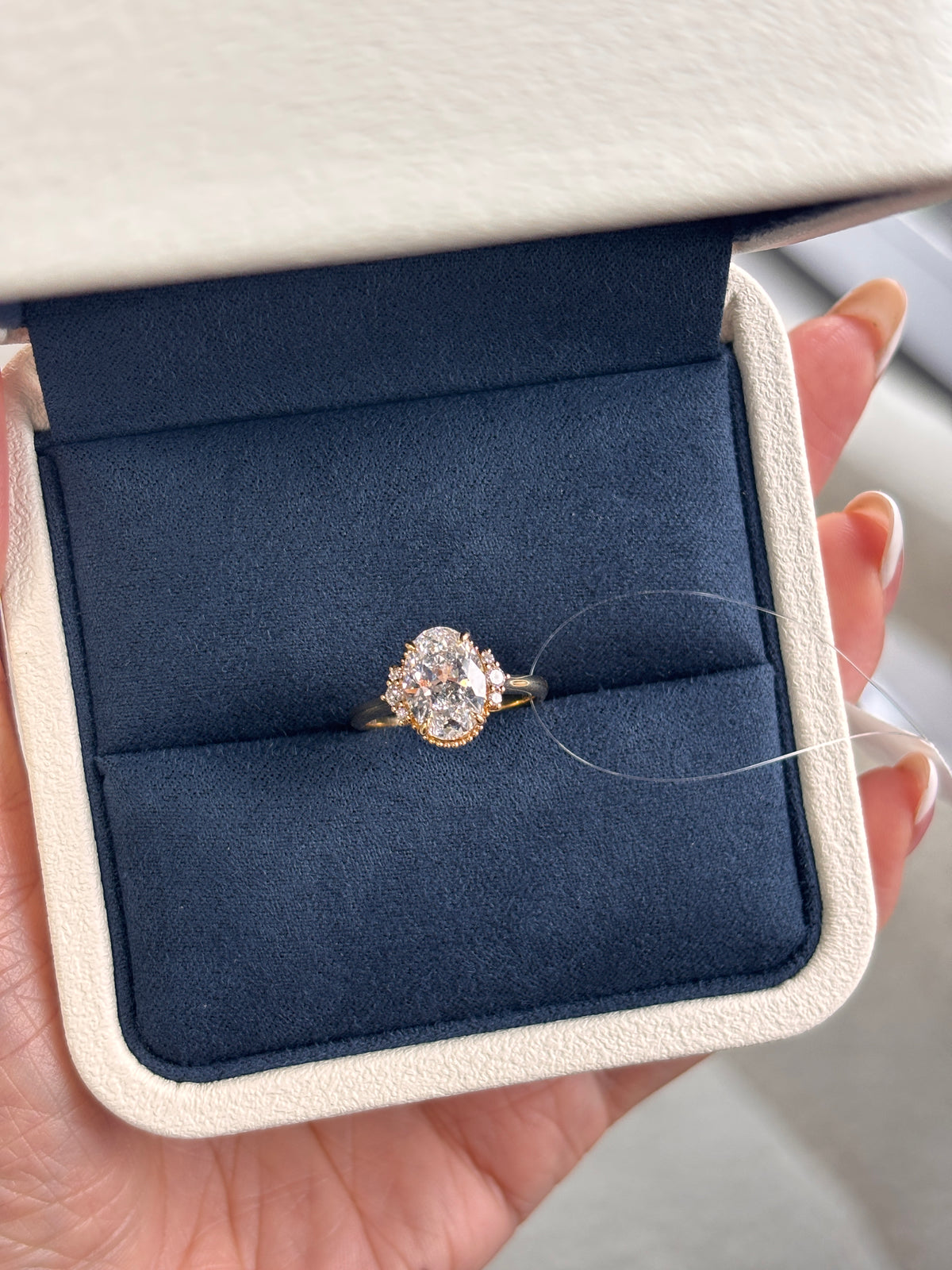 The Crown vintage oval milgrain ring, detail view ready to ship — Highline Diamond