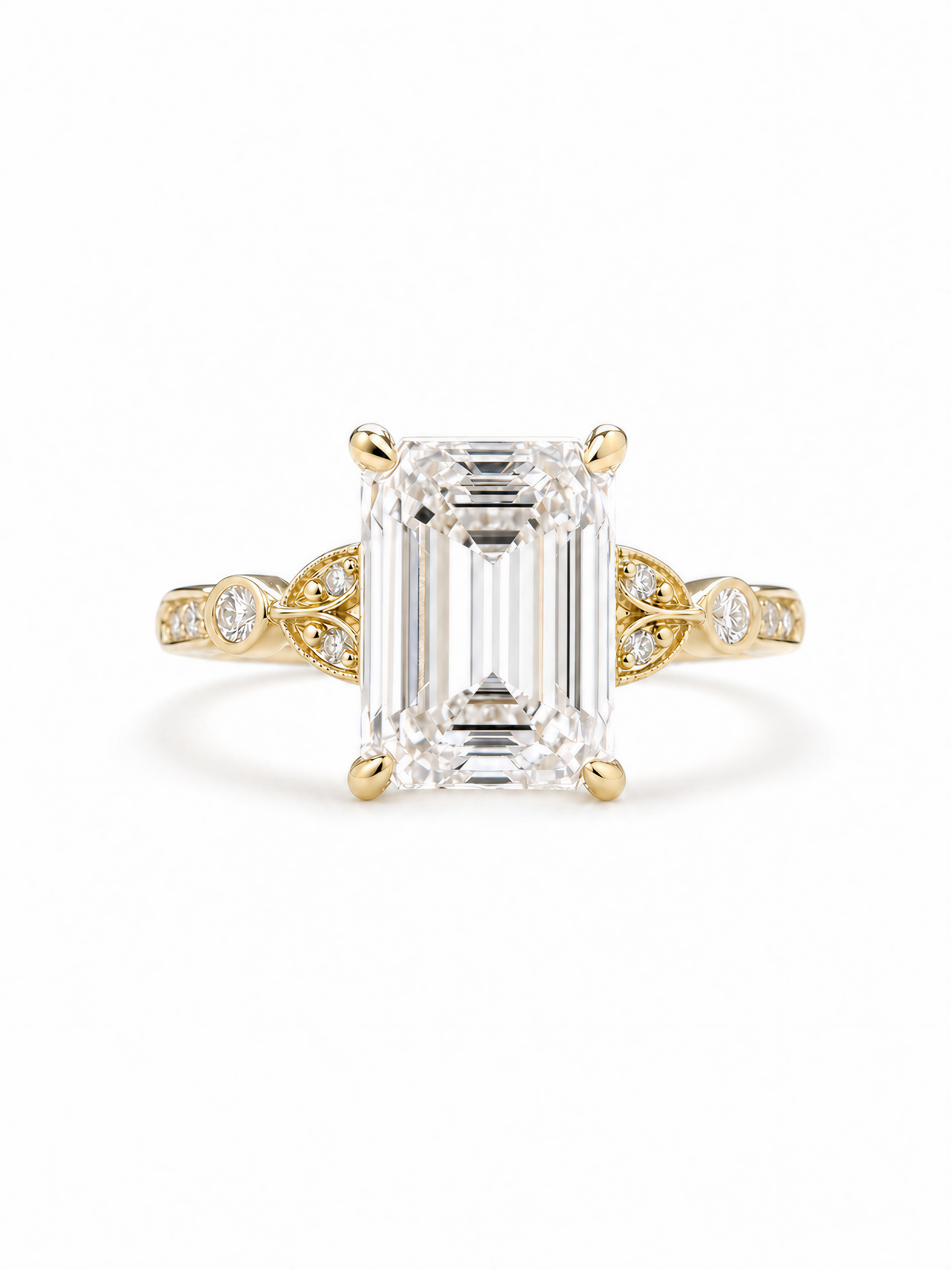 The Trellis | Emerald-Cut Leaf & Bezel Vintage Ring
