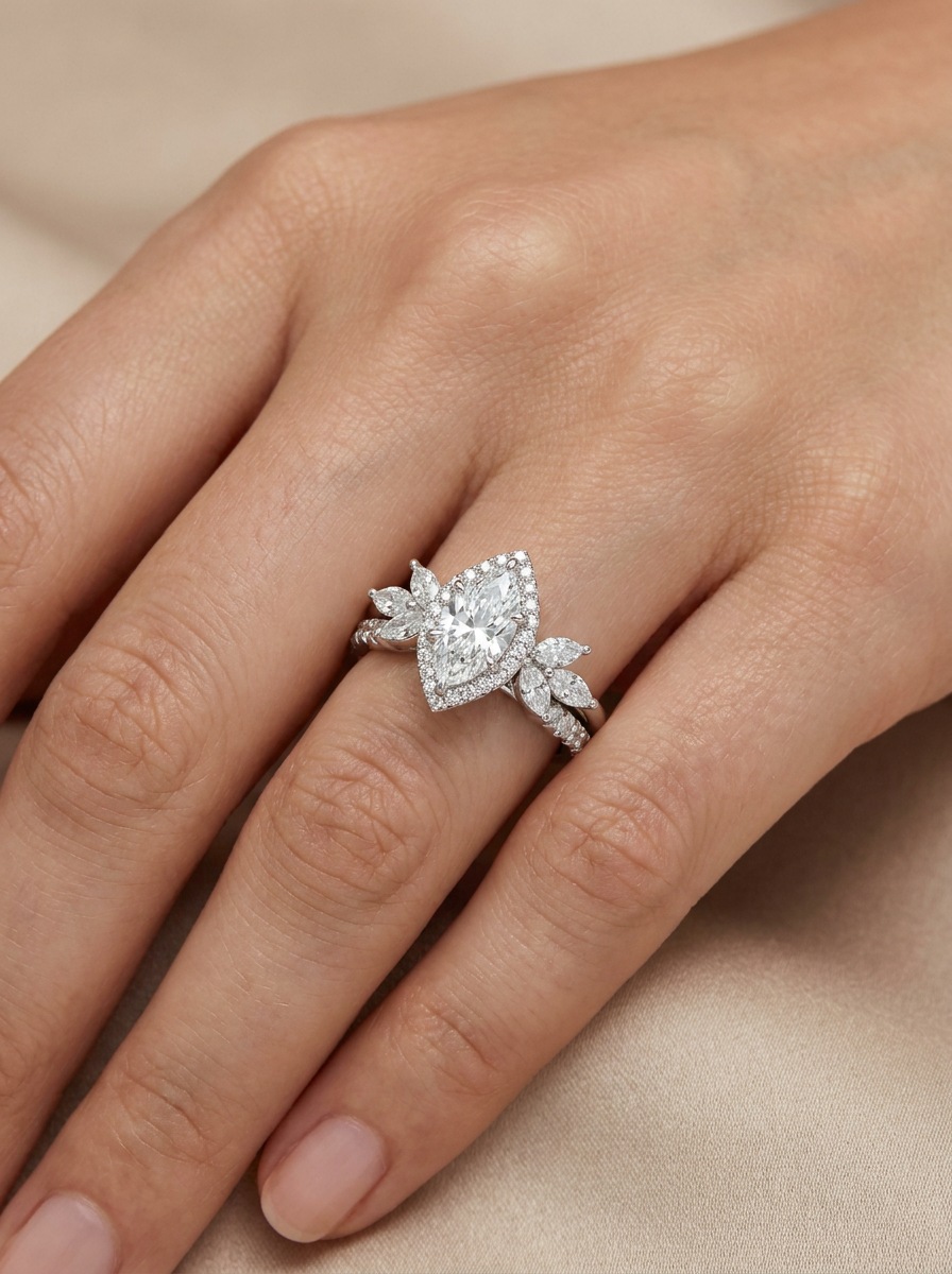 The Marquise Crown Suite | Two-Piece Marquise Ring Jacket Bridal Set