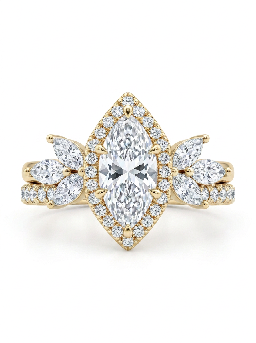 The Marquise Crown Suite | Two-Piece Marquise Ring Jacket Bridal Set