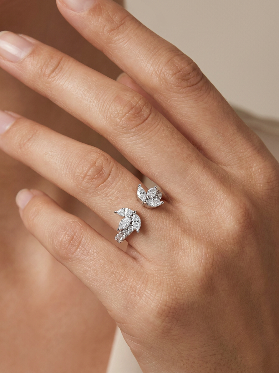 The Open Laurel | Marquise Cluster Open Wedding Band