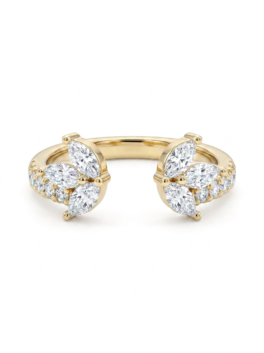 The Open Laurel | Marquise Cluster Open Wedding Band
