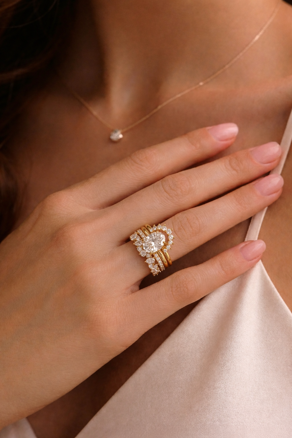 The Pantheon | Multi-Stacked Oval Solitaire & Celestial Crown Suite