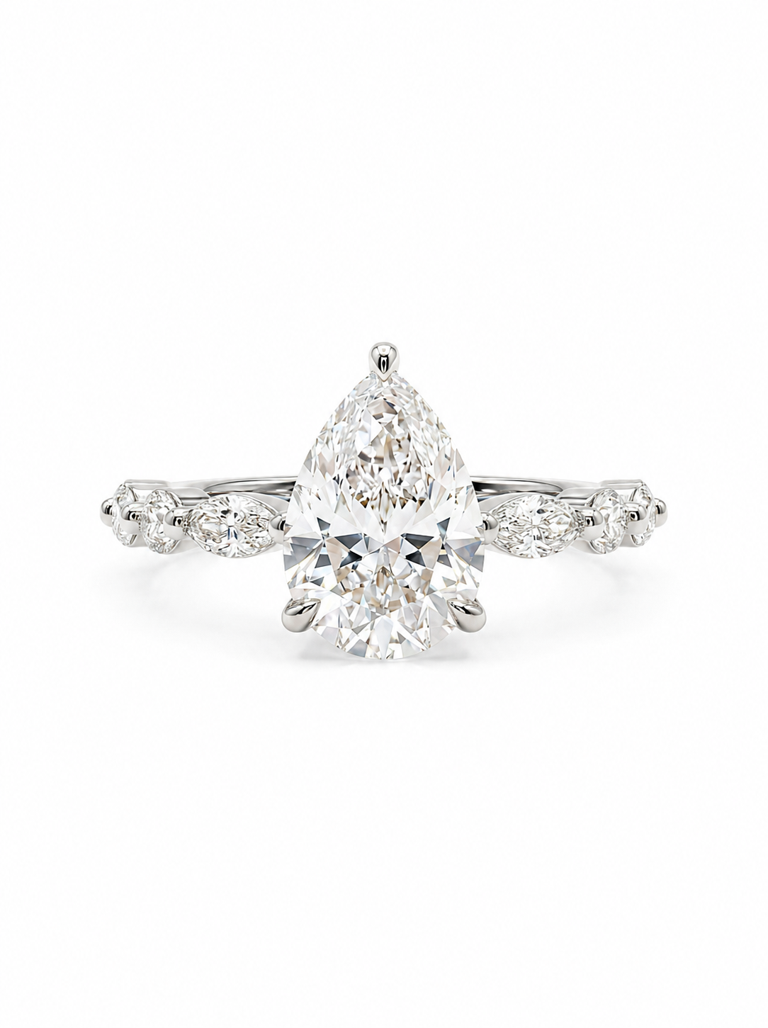 The Rain pear diamond and marquise vine ring in white gold