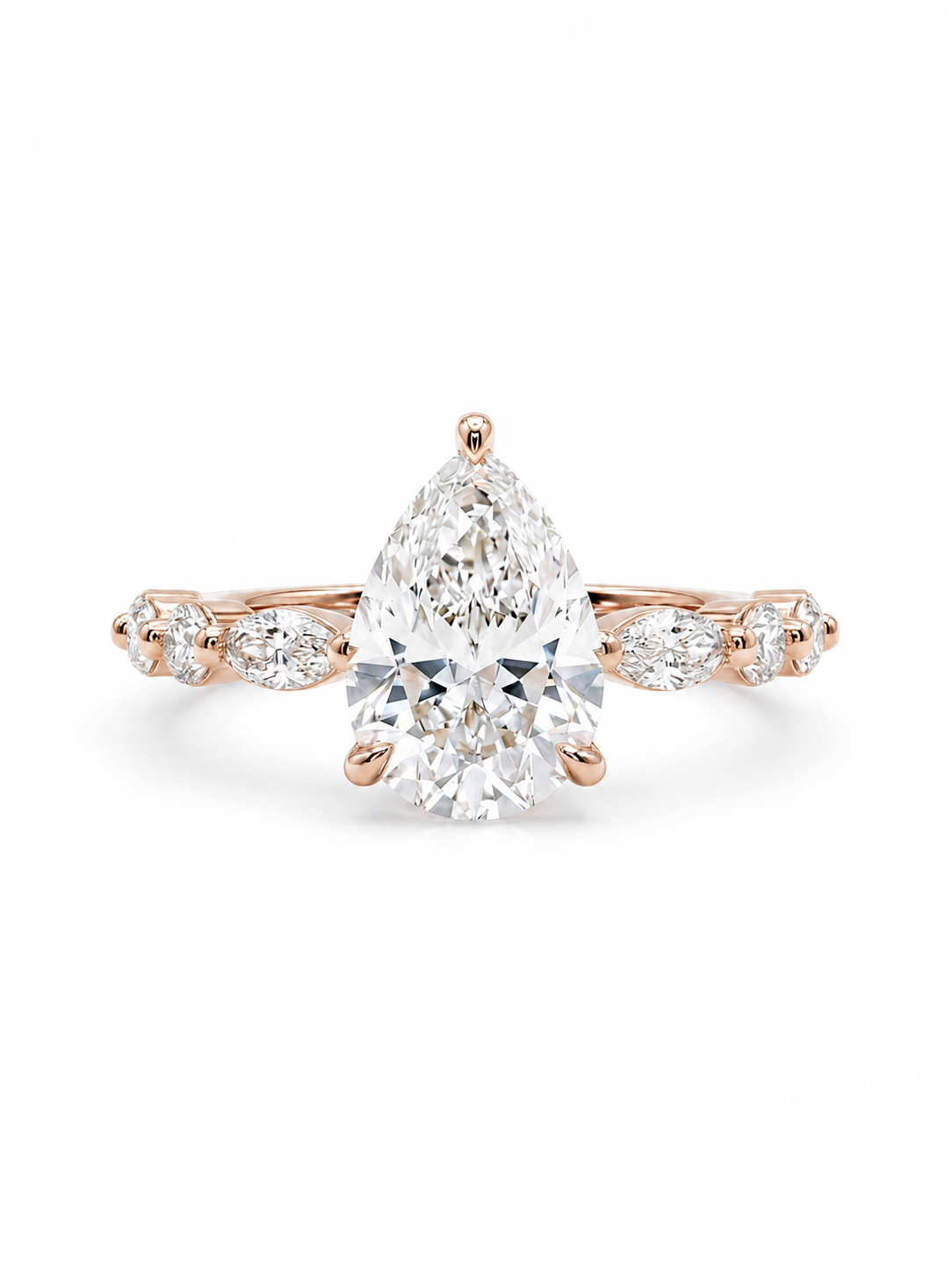 The Rain pear diamond and marquise vine ring detail