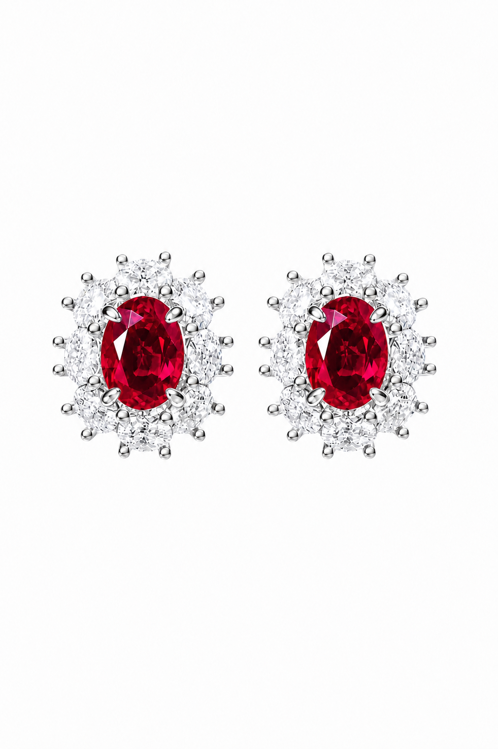 The Ruby Bloom oval lab-grown ruby starburst stud earrings — by Highline Diamond