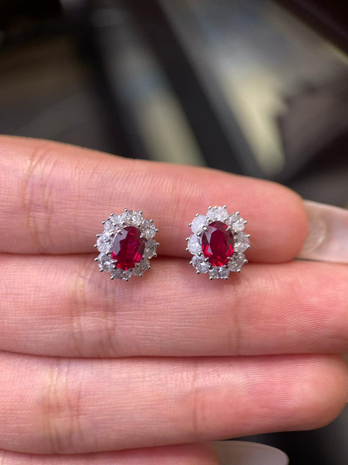 The Ruby Bloom | Oval Ruby Starburst Stud Earrings · Set of 2