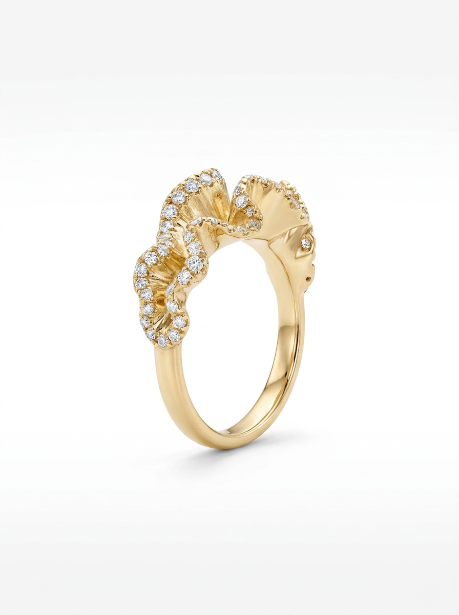 The Ruche | Brushed Gold Ruffle & Pavé Band