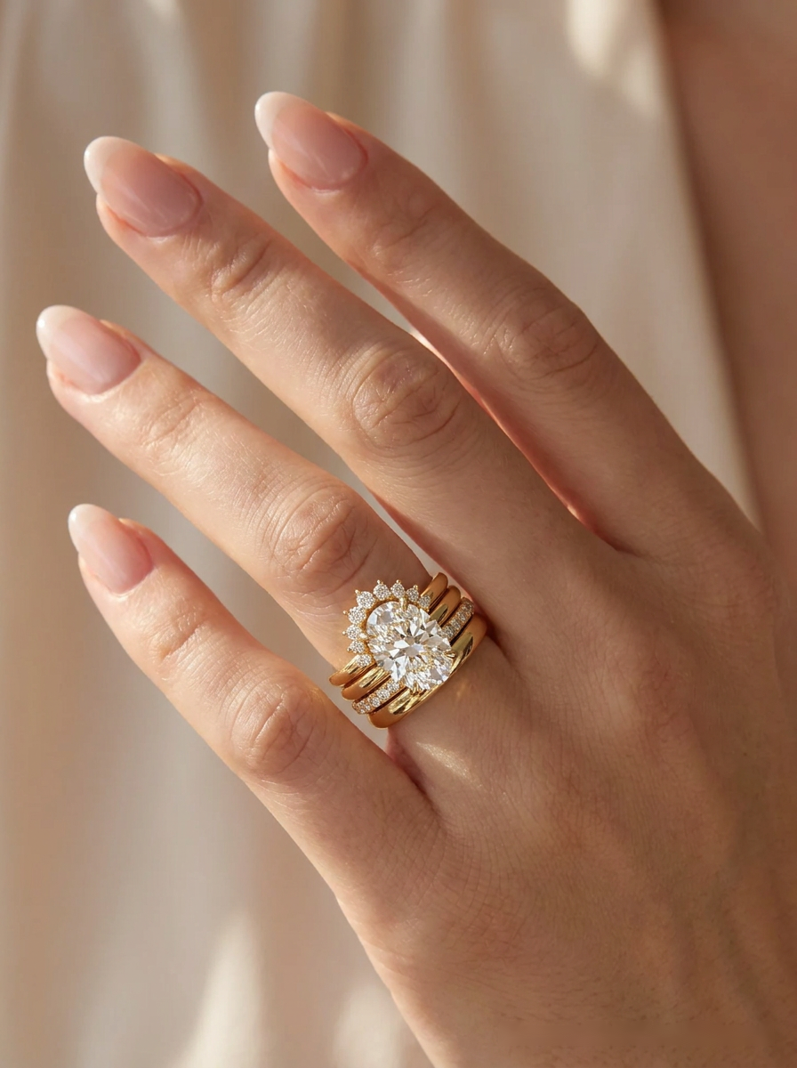 The Parure stacking suite worn on hand